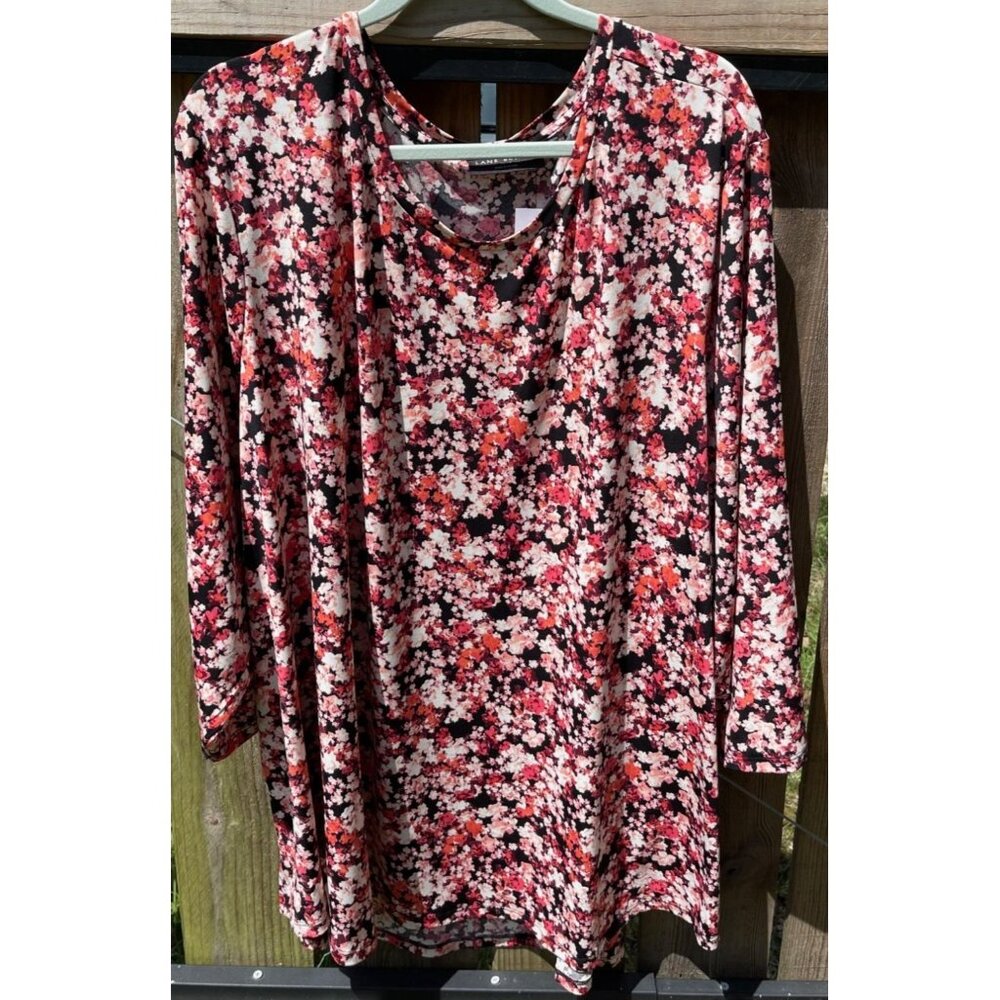 Lane Bryant Floral Print Womens Tunic Top 3/4 Sleeve Size 38/40